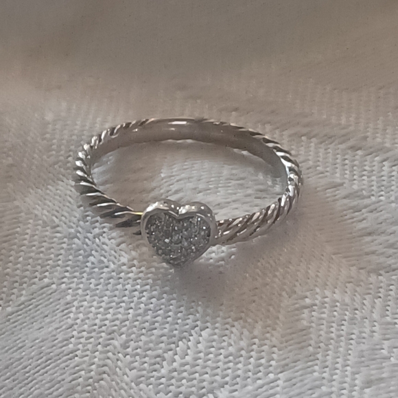 David Yurman Cable Collectibles Diamond Heart Stack Ring, SS, Size 7 - Picture 6 of 10